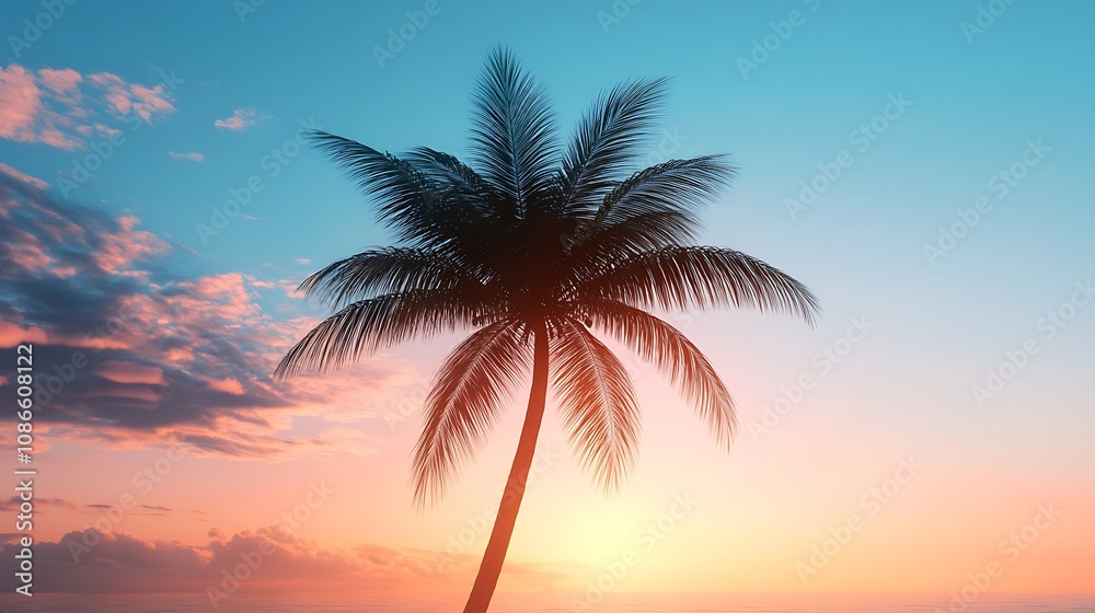 Stunning palm tree silhouette with glowing sunset in the background image