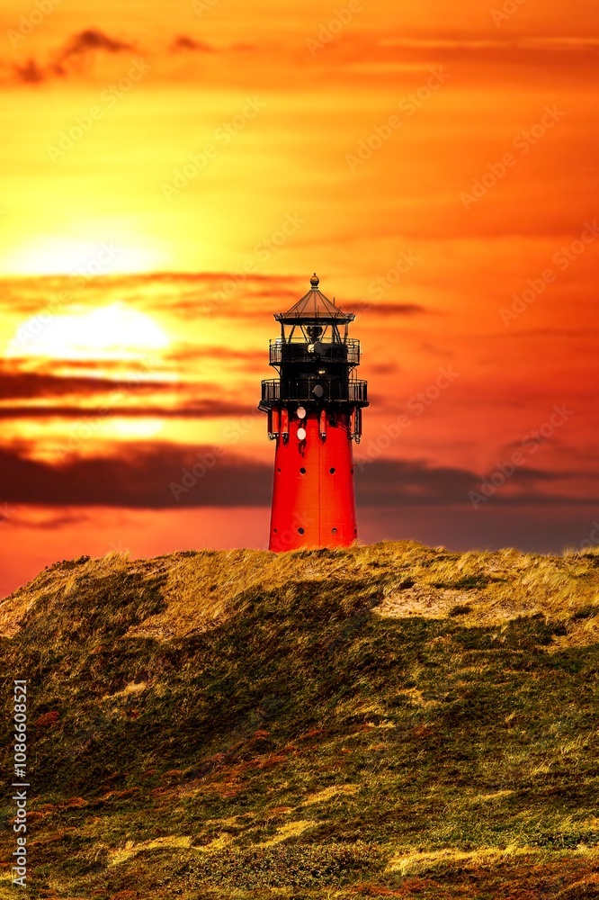 Sunset at the lighthouse from the island of Sylt