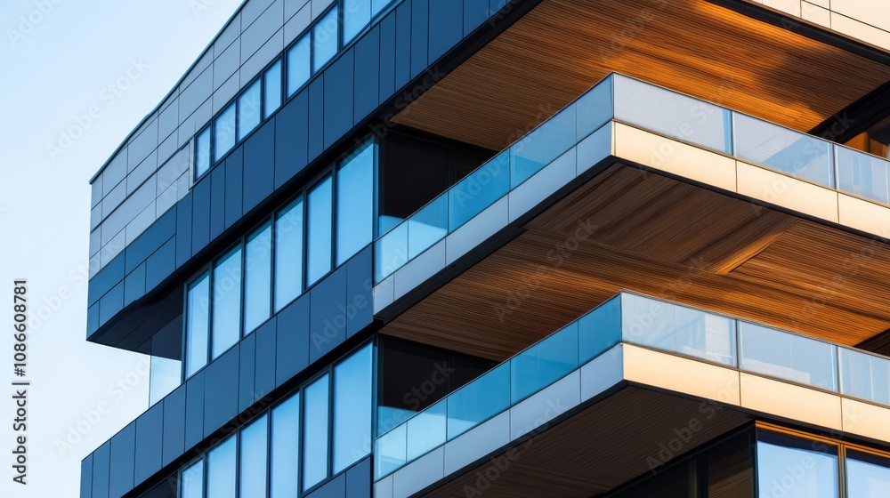 Modern building with glass facade and balconies. Modern building with glass facade and balconies.