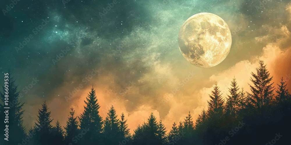 Abstract Marketing Background Featuring 3D Carpet Wallpaper Design with Canvas Wall Art Depicting Landscapes, Galaxy, Trees, Moon, and Stars on a Dark Background, Showcasing Luxurious Wall Decoration Abstract Marketing Background Featuring 3D Carpet Wallpaper Design with Canvas Wall Art Depicting Landscapes, Galaxy, Trees, Moon, and Stars on a Dark Background, Showcasing Luxurious Wall Decoration
