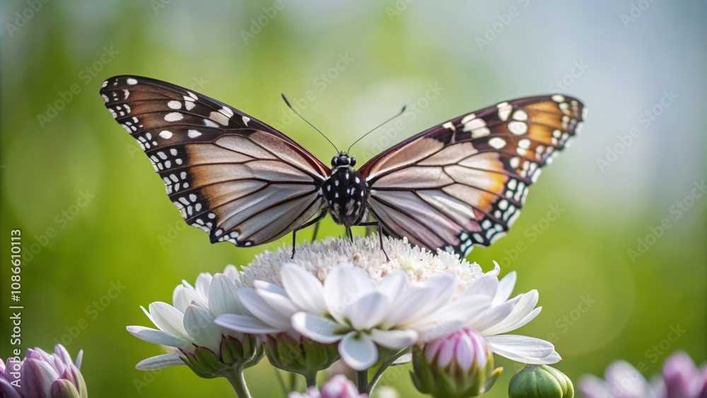 Black and White Butterfly Perched on White Flower Black and White Butterfly Perched on White Flower