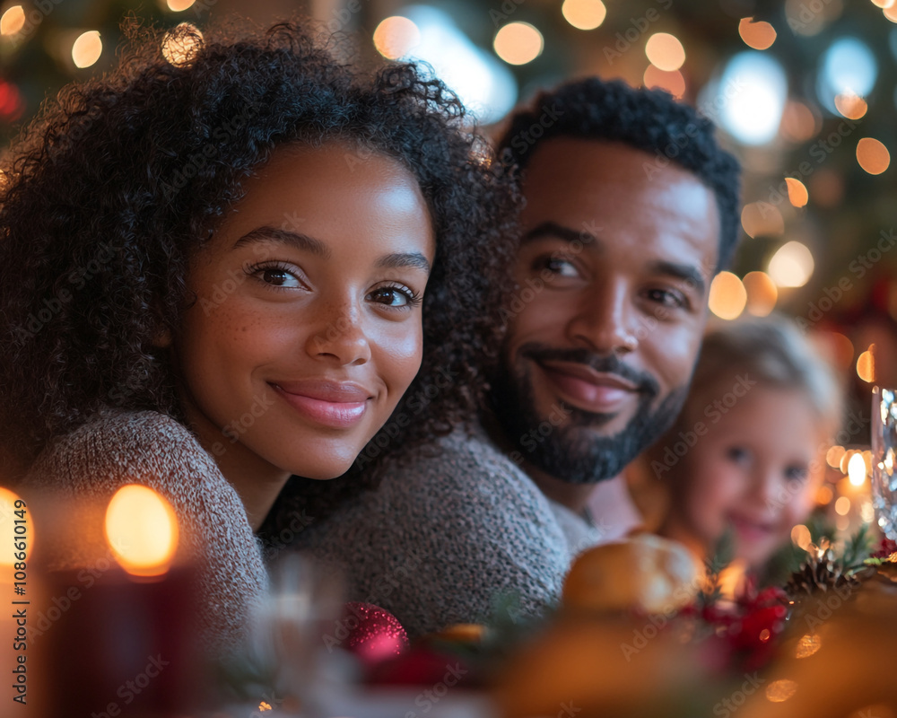 Close-up of a family sitting together at a holiday dinner Close-up of a family sitting together at a holiday dinner