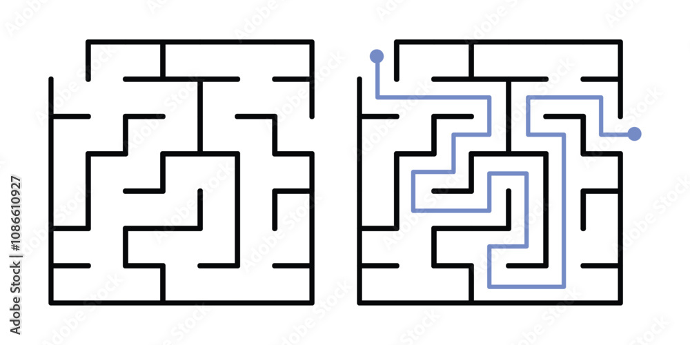 Labyrinth Maze Game with Answer. Kids Logic Game Labyrinth Maze Game with Answer. Kids Logic Game