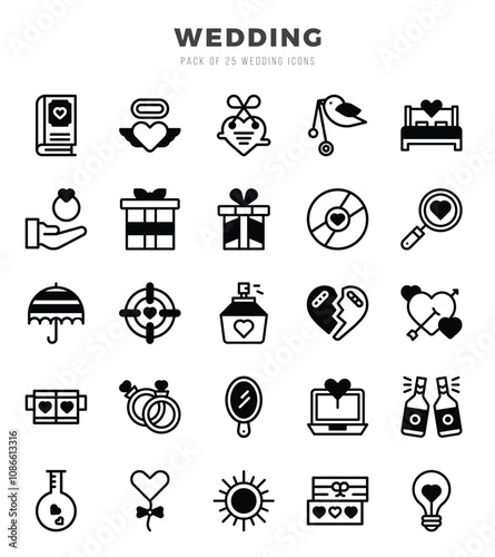 Wedding Lineal Filled icons collection. Lineal Filled icons pack. Vector illustration
