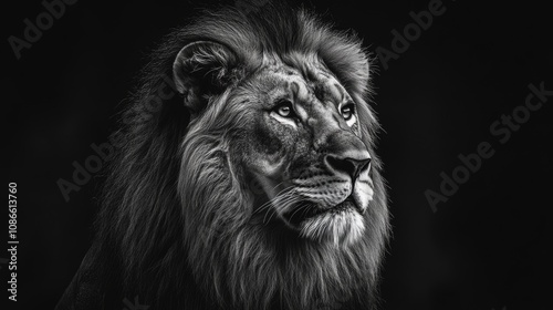 Majestic Lion Portrait in Black and White