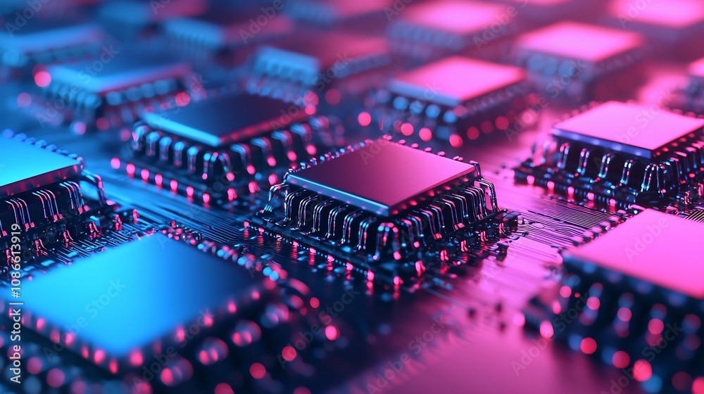Obraz premium Quantum Circuit Visualization with Glowing Data Points,Symbolizing Advanced Computing