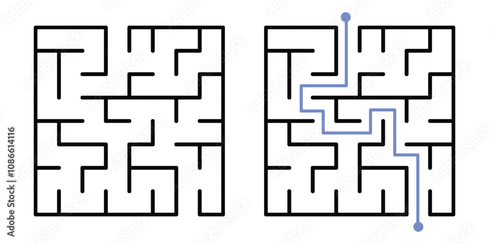 Labyrinth Maze Game with Answer. Kids Logic Game Labyrinth Maze Game with Answer. Kids Logic Game