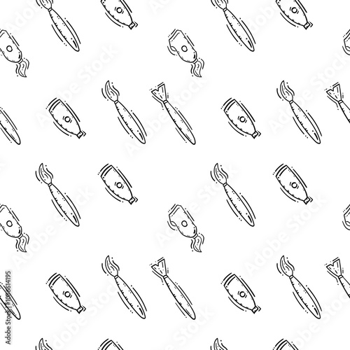 Hand drawn Artist tools seamless pattern. Art supplies pattern background