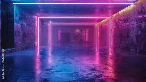 Neon Lights in a Grungy Corridor