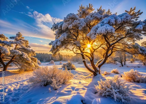 Fischbeker Heide's winter wonderland: snowy trees, urban adventure. photo