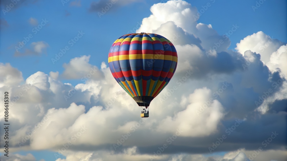 Colorful Hot Air Balloon Soaring Through a Cloudy Sky Colorful Hot Air Balloon Soaring Through a Cloudy Sky