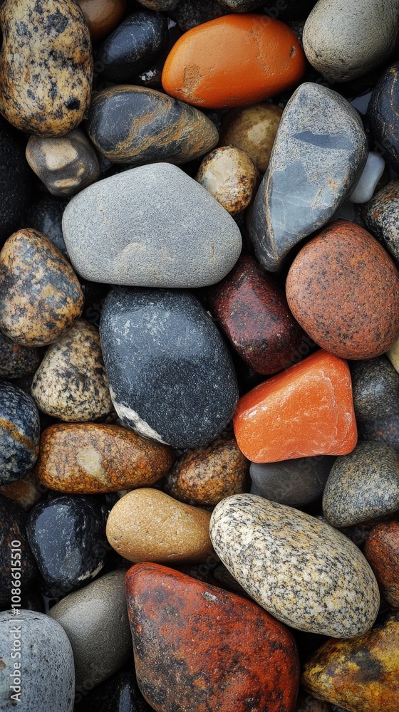 A close-up view of various colorful stones showcasing unique textures and natural patterns, perfect for backgrounds and designs.