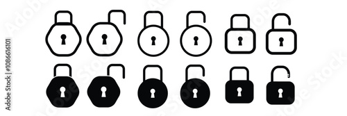 Lock icon set. Lock & unlock icon collection. Padlock icons. Locked and unlocked icons. Security symbols.