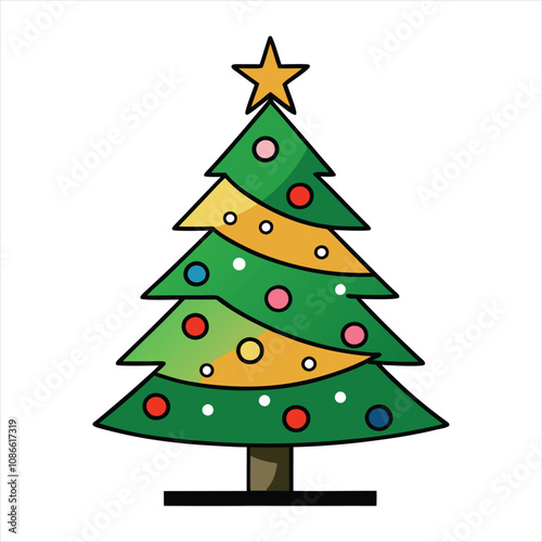 Christmas tree isolated on a white background. Colorful winter trees collection for holiday Xmas and New Year. Vector illustration