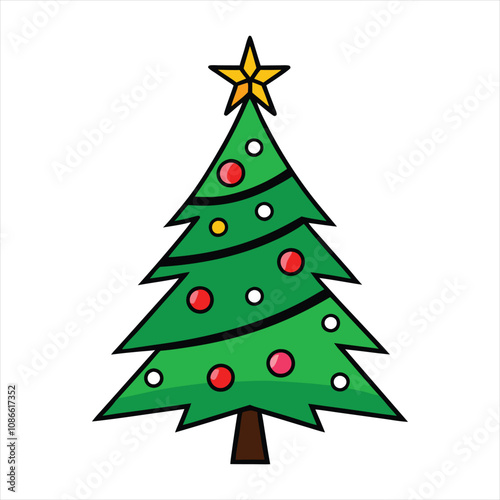 Christmas tree isolated on a white background. Colorful winter trees collection for holiday Xmas and New Year. Vector illustration