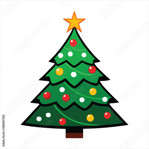 Christmas tree isolated on a white background. Colorful winter trees collection for holiday Xmas and New Year. Vector illustration