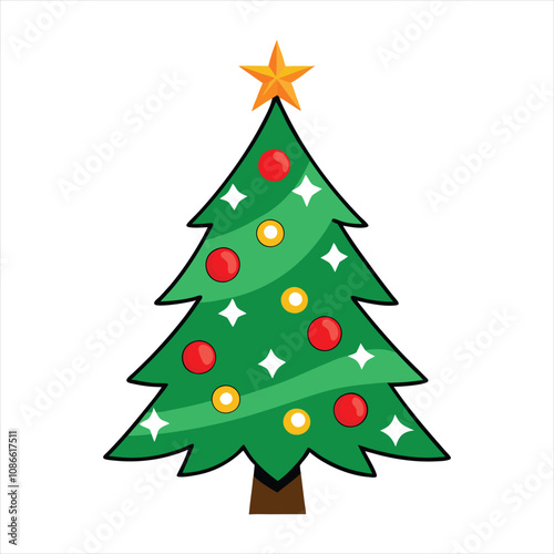 Christmas tree isolated on a white background. Colorful winter trees collection for holiday Xmas and New Year. Vector illustration