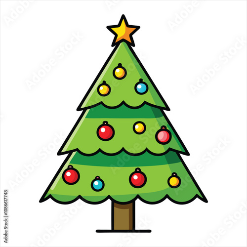 Christmas tree isolated on a white background. Colorful winter trees collection for holiday Xmas and New Year. Vector illustration