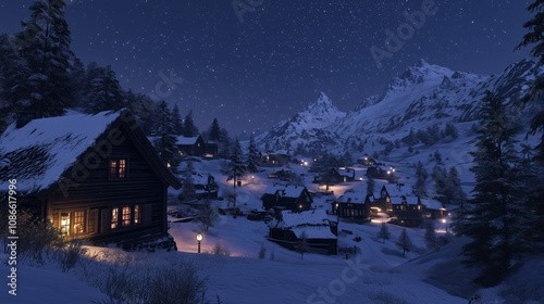 snow village on nigth