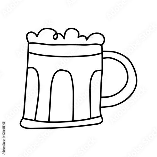 Glass of beer in doodle style. Vector isolated on white background.