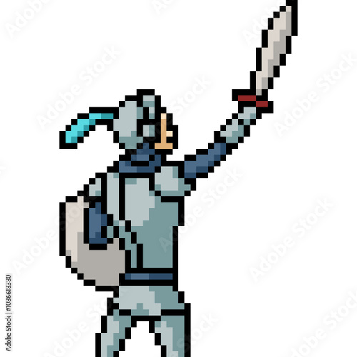 pixel art of knight sword victory