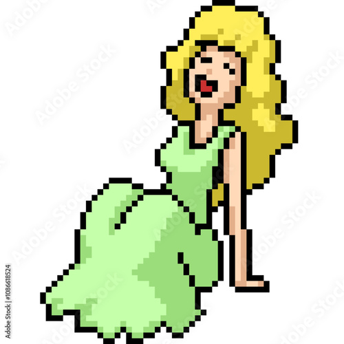 pixel art of woman happy relax