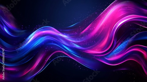 Abstract Neon Waves with Glittering Lights