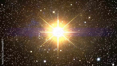Supernova in space, star explosion in galaxy, universe. Incredible bright flash of glowing light with effects. Beautiful background, footage for project