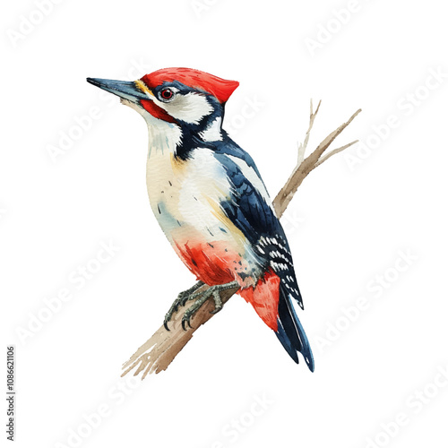 woodpecker vector illustration in watercolor style photo