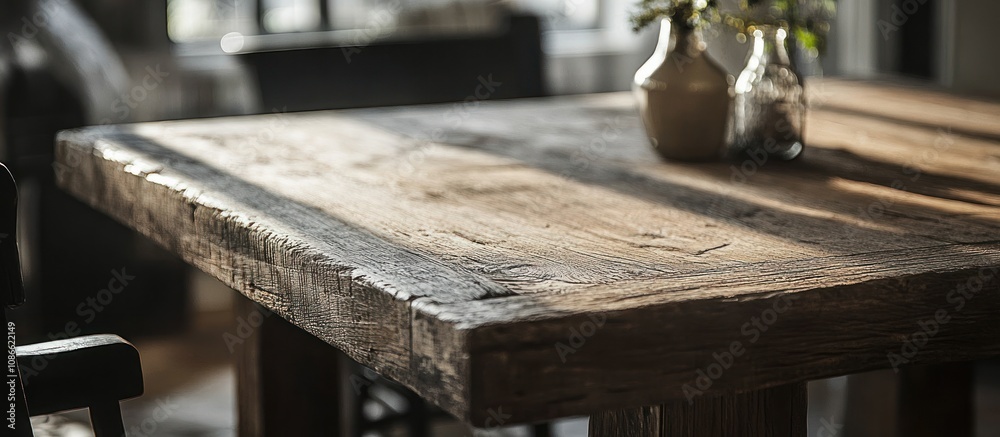 Rustic farmhouse wooden table, reclaimed wood, weathered finish, thick tabletop, robust square legs, vintage style Rustic farmhouse wooden table, reclaimed wood, weathered finish, thick tabletop, robust square legs, vintage style