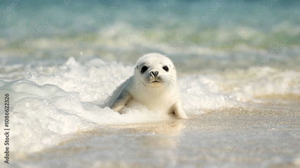 Playful Baby Seal Enjoying the Surf on a Sandy Beach | Ultra-Detailed Wildlife Photography Playful Baby Seal Enjoying the Surf on a Sandy Beach | Ultra-Detailed Wildlife Photography