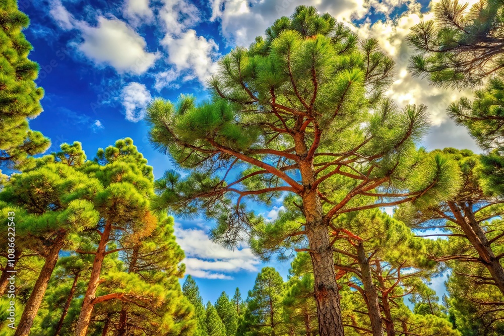 Obraz premium Imposing pine tree branches, offering ample copy space.