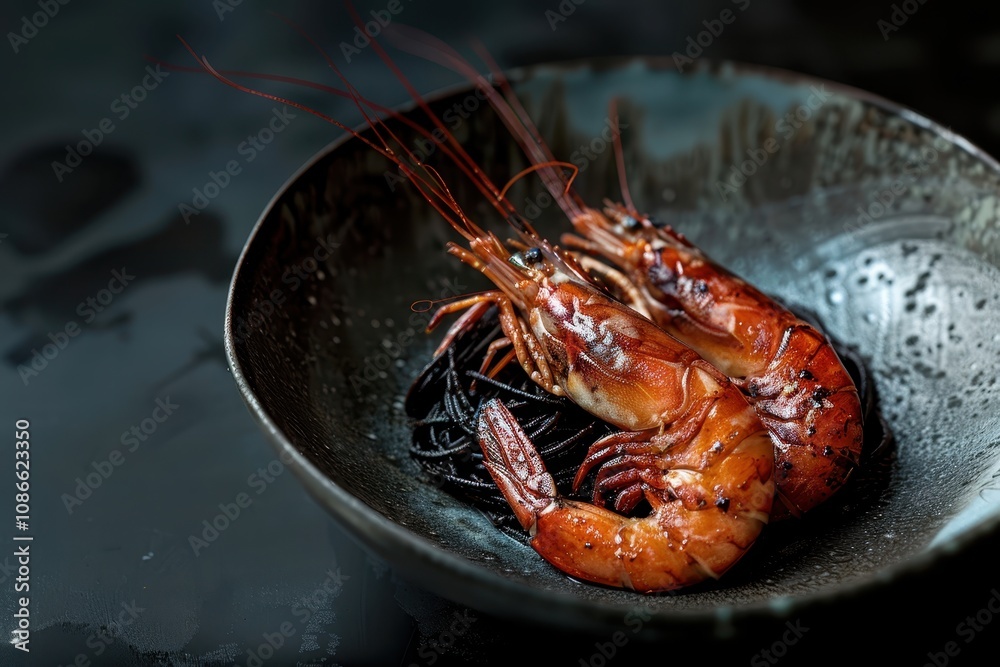 A close-up of beautifully cooked shrimp in a dark bowl, showcasing their glossy texture and rich color. A close-up of beautifully cooked shrimp in a dark bowl, showcasing their glossy texture and rich color.