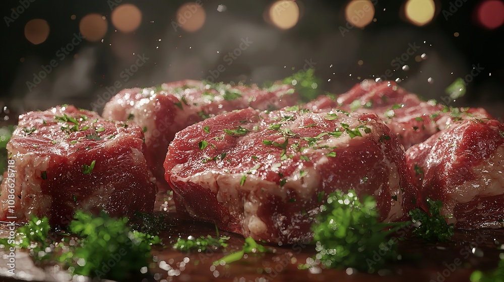 Pieces of Crude Meat with Parsley - 16K Resolution Pieces of Crude Meat with Parsley - 16K Resolution