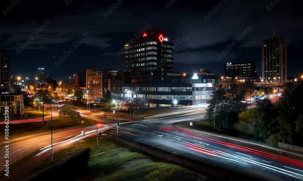 City intersection with light trails at night. City intersection with light trails at night.