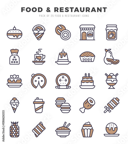 Vector Food and Restaurant types icon set in Two Color style. vector illustration.