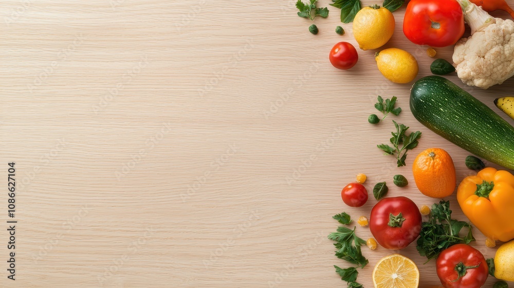 A close up shot of colorful fruits and vegetables arranged artfully on a rustic wooden table, emphasizing the importance of a healthy diet. A close up shot of colorful fruits and vegetables arranged artfully on a rustic wooden table, emphasizing the importance of a healthy diet.