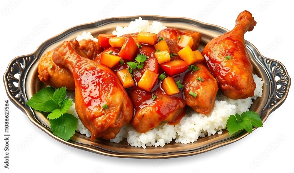 Sweet and Sour Chicken Drumsticks with Rice: A Delicious Dish. AI Generated Sweet and Sour Chicken Drumsticks with Rice: A Delicious Dish. AI Generated
