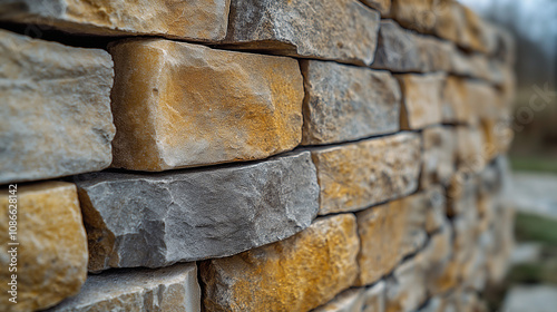 Textured brick wall with rough, weathered red bricks, showcasing a rustic and vintage look, ideal for architectural, industrial, or urban design projects. photo