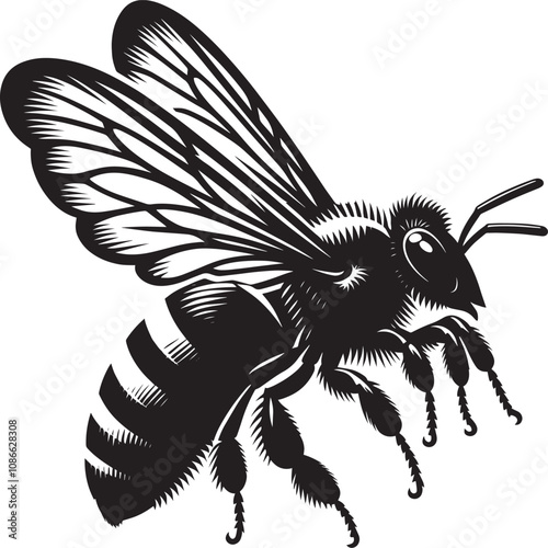 Honey bee insect silhouette vector illustration isolated on white background
