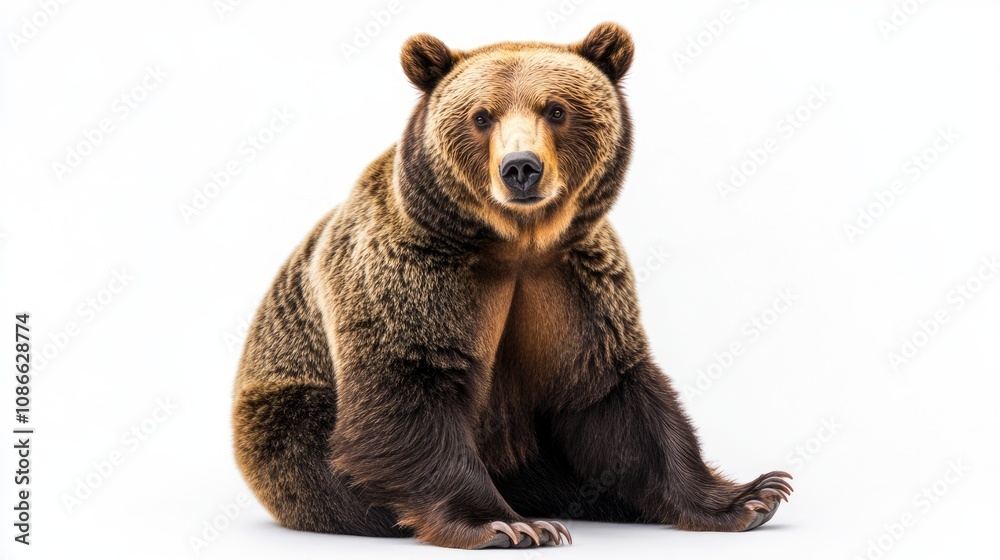 Fototapeta premium A Close-up Portrait of a Brown Bear Sitting on a White Background