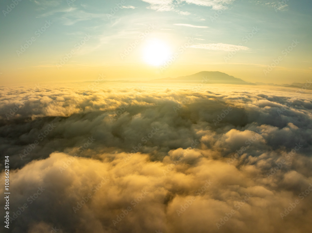 Drone aerial view of landscape mountains view in sunrise or sunset time,High angle view over countryside at northern Vietnam Drone aerial view of landscape mountains view in sunrise or sunset time,High angle view over countryside at northern Vietnam