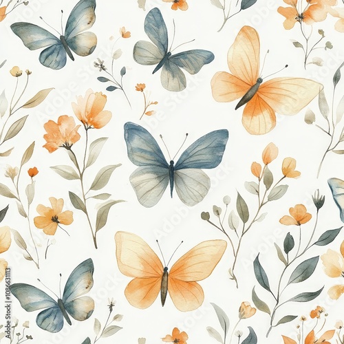 Seamless butterfly pattern with soft pastel tones for elegant nature-inspired designs