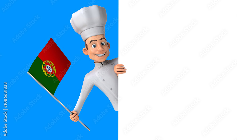 Fun 3D cartoon chef with a flag from portugal Fun 3D cartoon chef with a flag from portugal