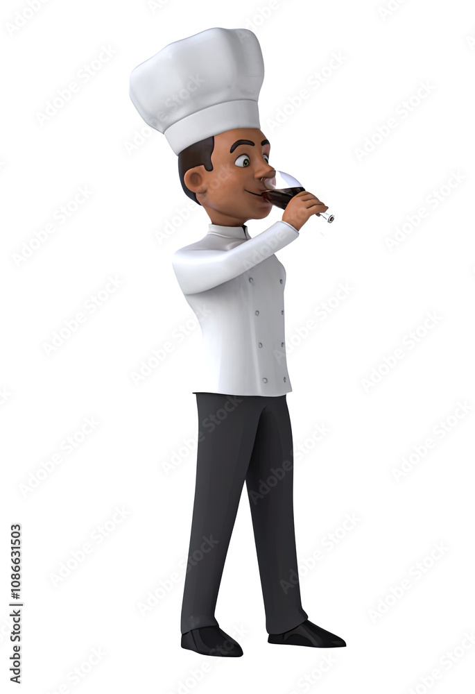 Fun 3D cartoon chef drinking wine with alpha Fun 3D cartoon chef drinking wine with alpha