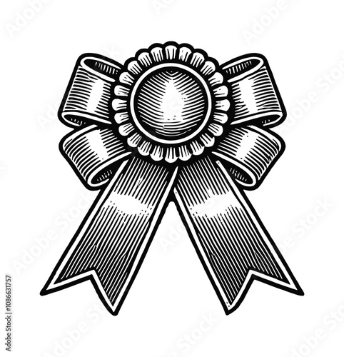 award ribbon engraving black and white outline