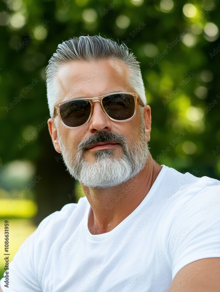 Man enjoying a sunny day outdoors park portrait natural setting close-up lifestyle and well-being concept Man enjoying a sunny day outdoors park portrait natural setting close-up lifestyle and well-being concept