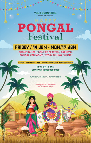 Happy Pongal festival of India poster background