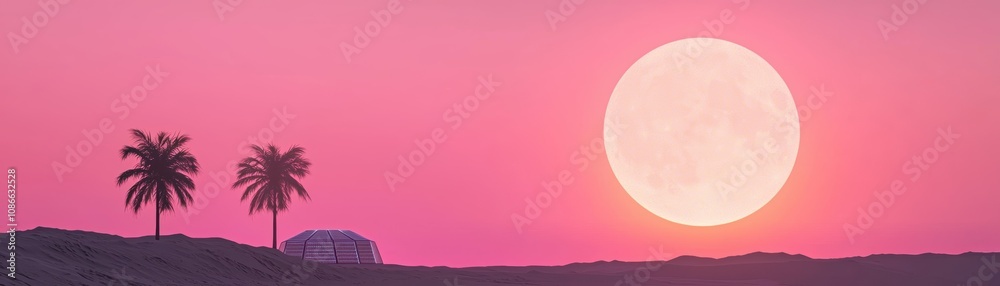A self-sustaining Mars habitat with solar panels, greenhouses, and domed living quarters under a dusty pink sky A self-sustaining Mars habitat with solar panels, greenhouses, and domed living quarters under a dusty pink sky