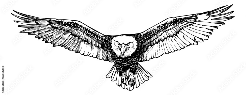 Obraz premium bald eagle fly engraving black and white outline